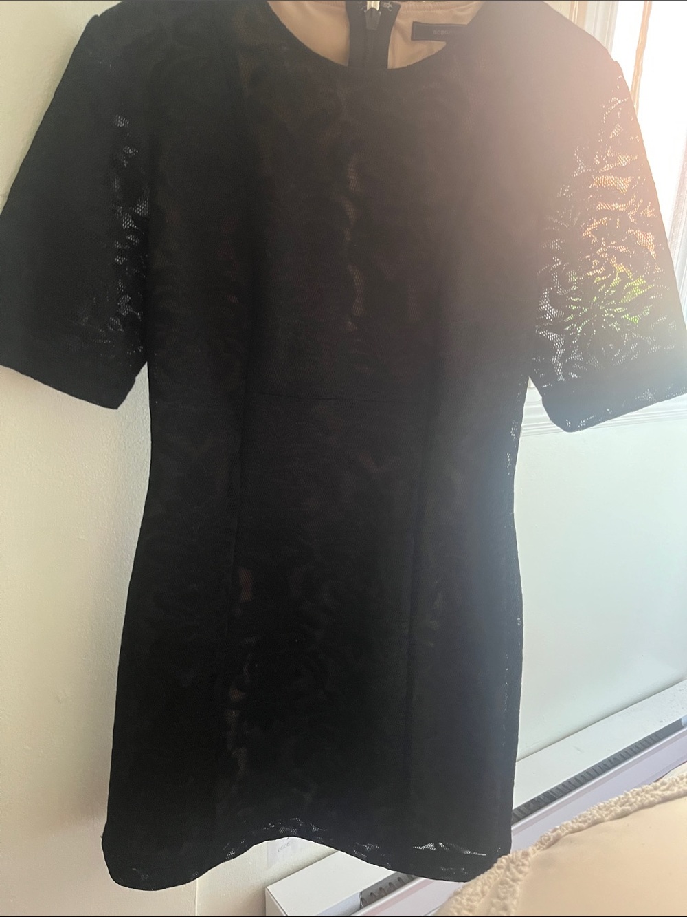 BCBGMaxAzria Black Lace Short Sleeve Mini Dress